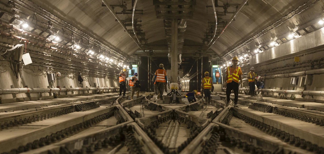 Alstom employees work on signalling, Hong Kong