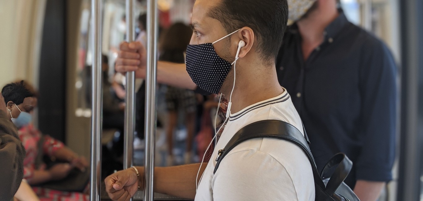 Paris Metro passengers with face masks