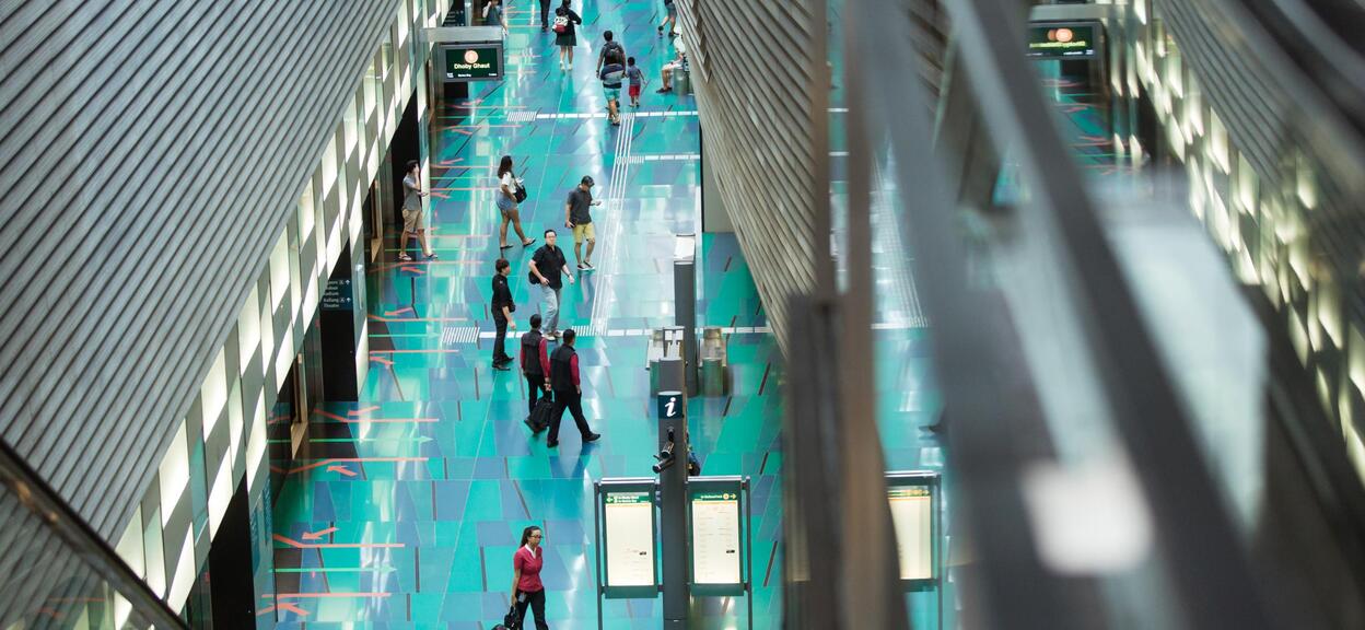 Singapore ; Stadium Station ; Platform B, Circle Line , people leaving metro, Driverless