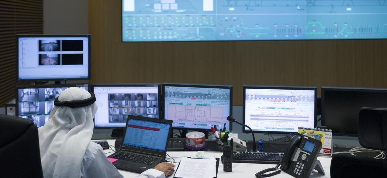 Control room with operators at the Alstom maintenance depot in Dubai. United Abab Emirates. March 2016.