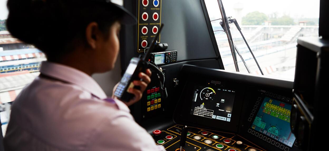 The driver’s cab of the Lucknow metro