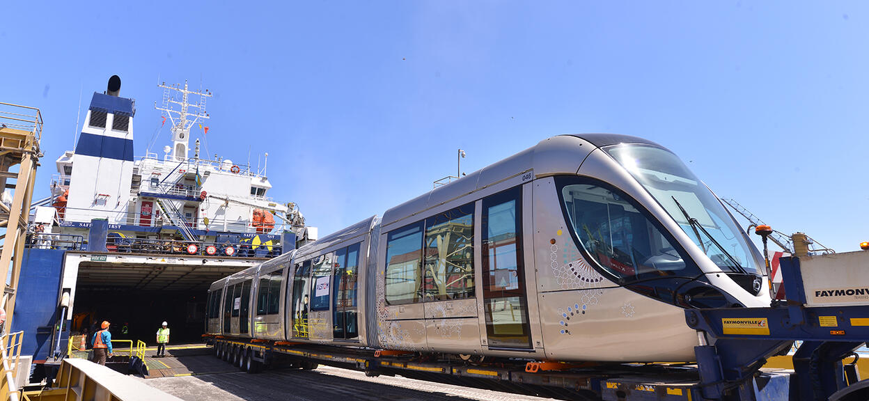 Arrival of the first Alstom Citadis tram  for the Rabat - Salé tramway network