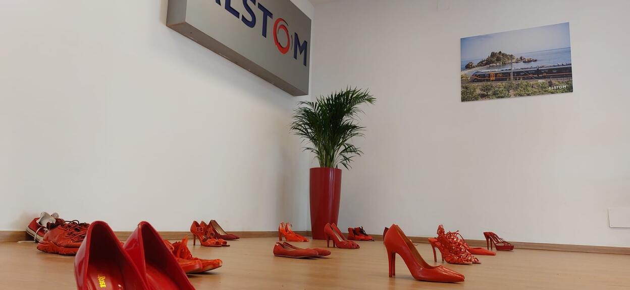 Red shoes installation Italy November 2022 Bari site