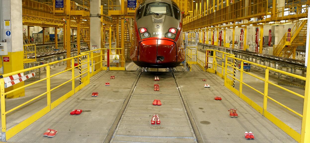 Red shoes installation Italy November 2022 Nola site