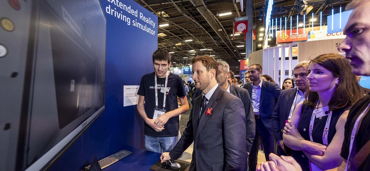 Clement Beaune, French Transport Minister, at the booth