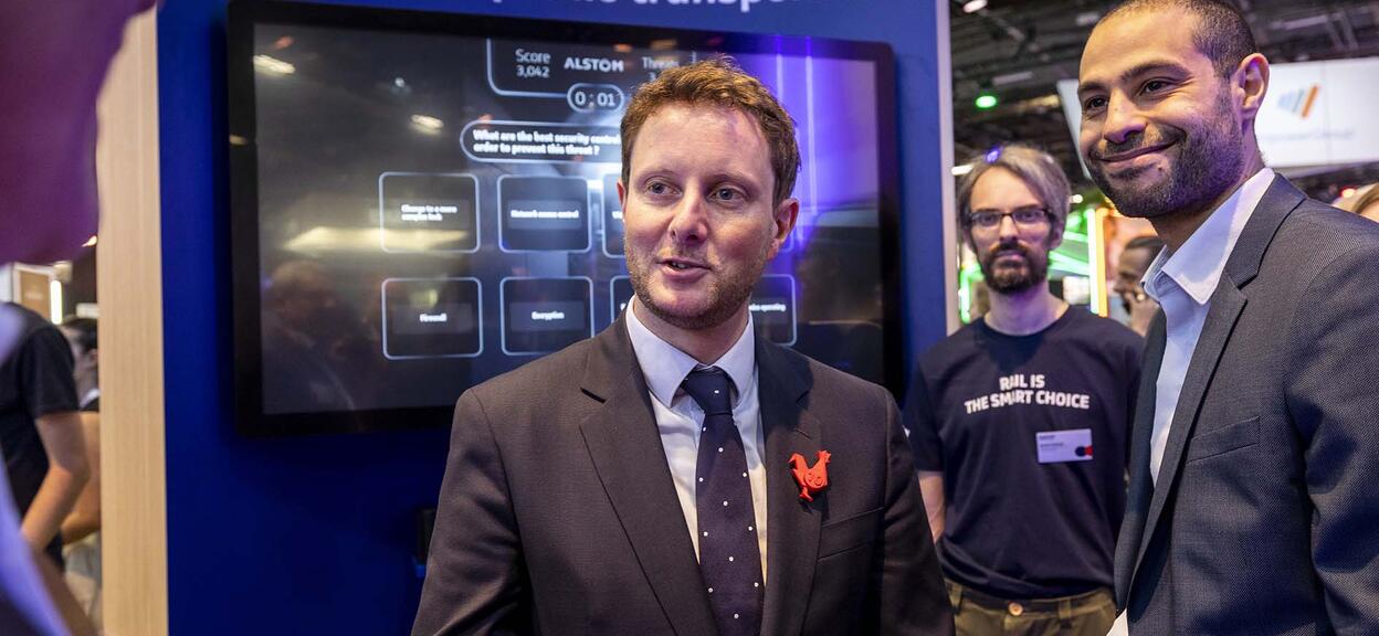 Clement Beaune, French Transport Minister, at the booth