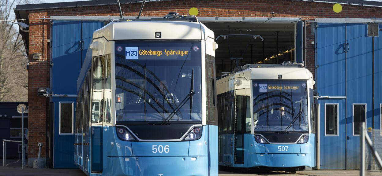 Two Gothenburg Flexity trams