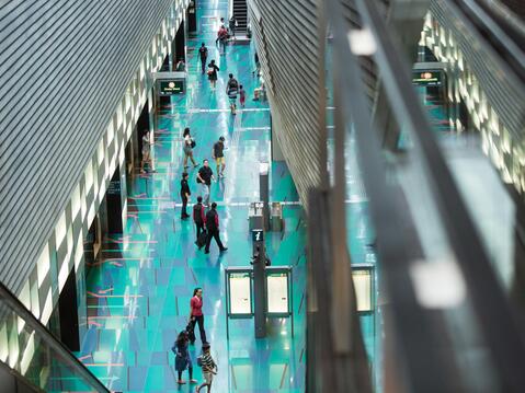 Singapore ; Stadium Station ; Platform B, Circle Line , people leaving metro, Driverless