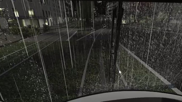 Vue du conducteur sous la pluie, la nuit