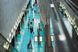 Singapore ; Stadium Station ; Platform B, Circle Line , people leaving metro, Driverless