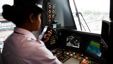 The driver’s cab of the Lucknow metro