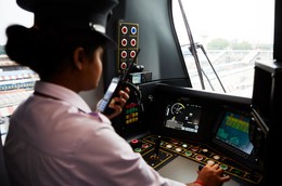 The driver’s cab of the Lucknow metro