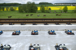 Artistic image of the new Ballastless Track, mainline slab track, Gisors, France, 2013