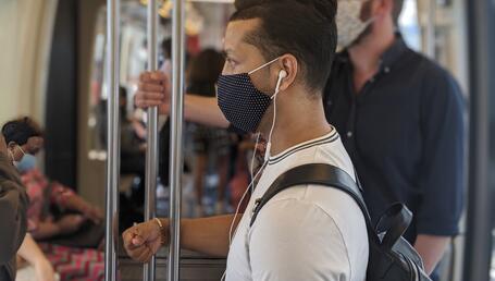 Paris Metro passengers with face masks