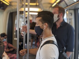 Paris Metro passengers with face masks