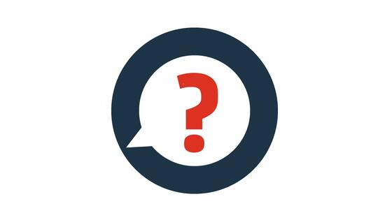 Pictogram of a red question mark on blue background