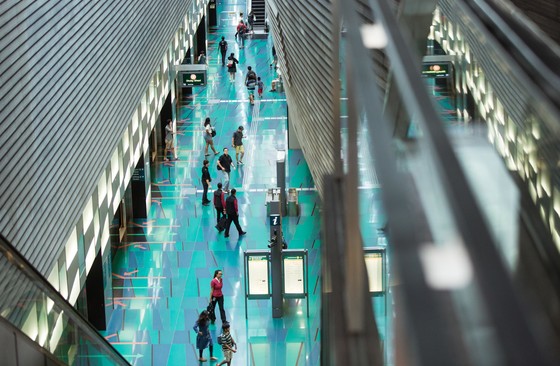 Singapore ; Stadium Station ; Platform B, Circle Line , people leaving metro, Driverless