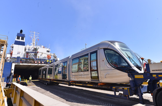 Arrival of the first Alstom Citadis tram  for the Rabat - Salé tramway network